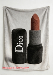 Dior Furry Lipstick Art Design Flannel Sofa Throw Blanket D270